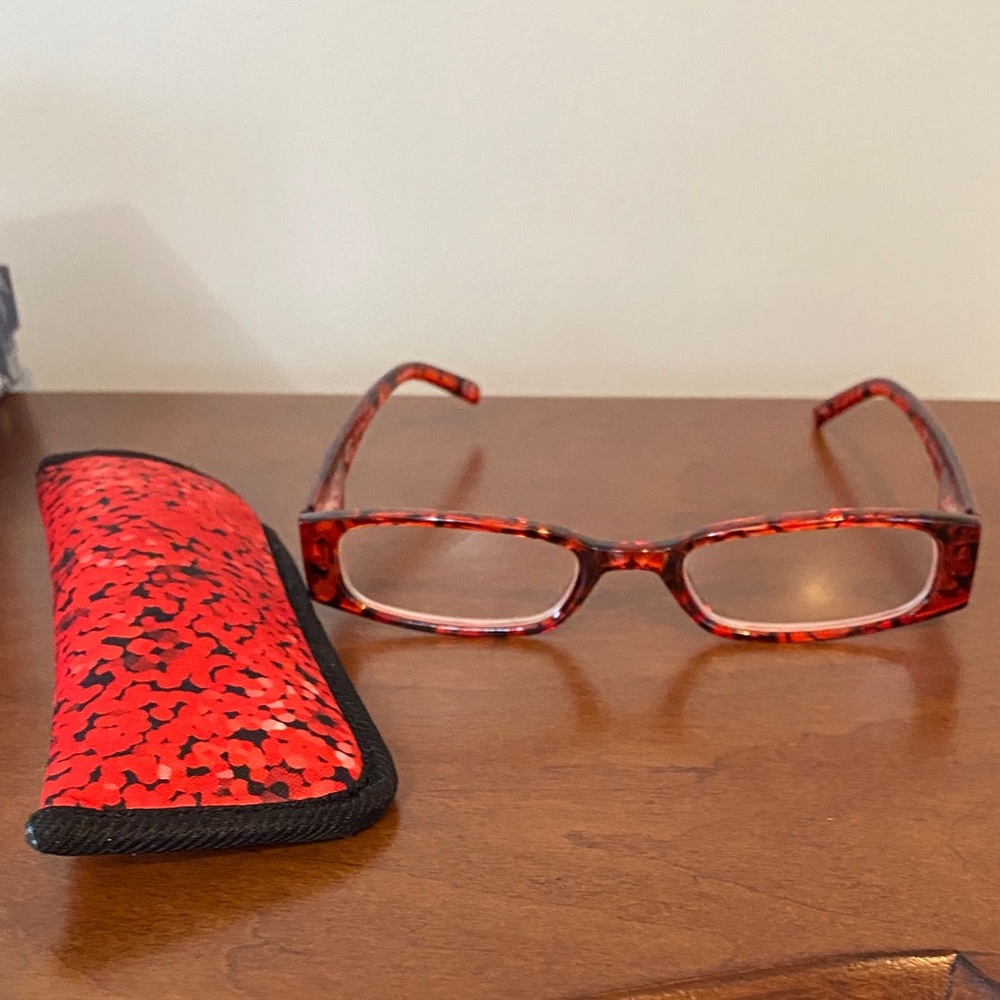 Red Reading Glasses with Case +1.00